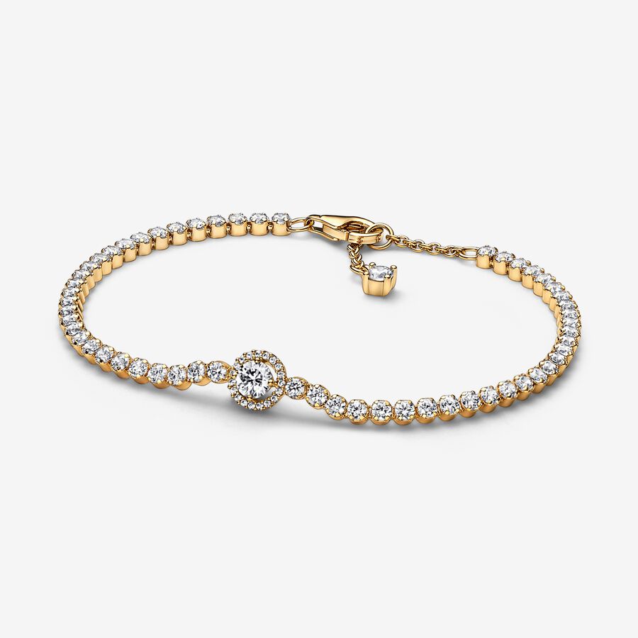 Sparkling Halo Tennis Bracelet | Gold plated | Pandora IE