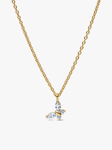 Gold-plated Sparkling Clear Butterfly Necklace and Earring Set