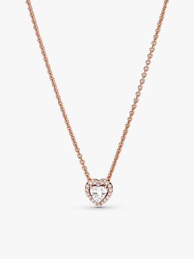 Rose Gold Elevated Heart Necklace & Earrings Set