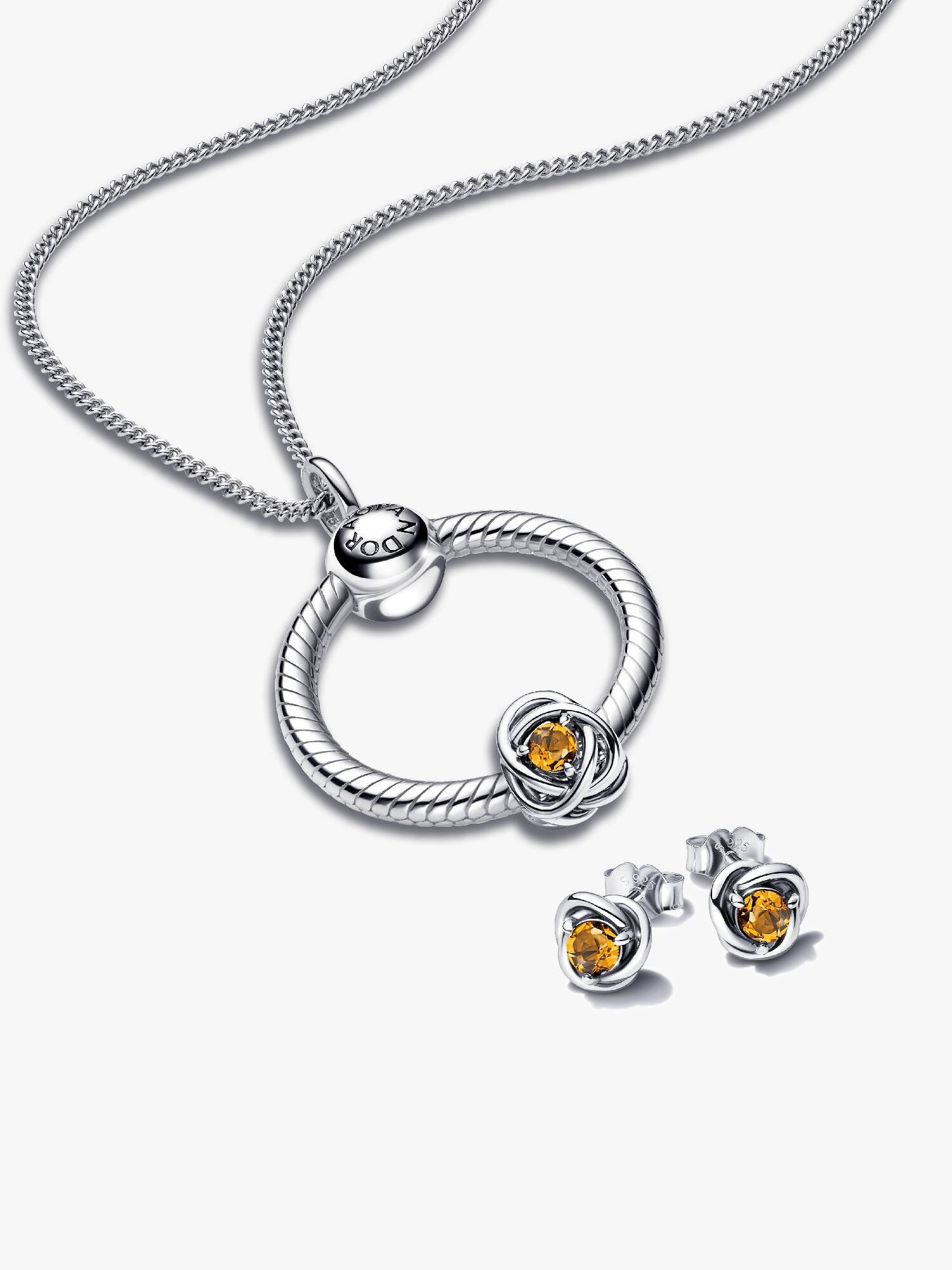 November Birthstone Eternity Circle O Pendant and Earrings Set