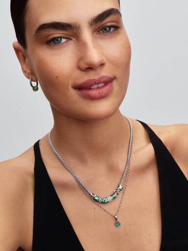 Pavé Clasp Foxtail Chain Charm Necklace