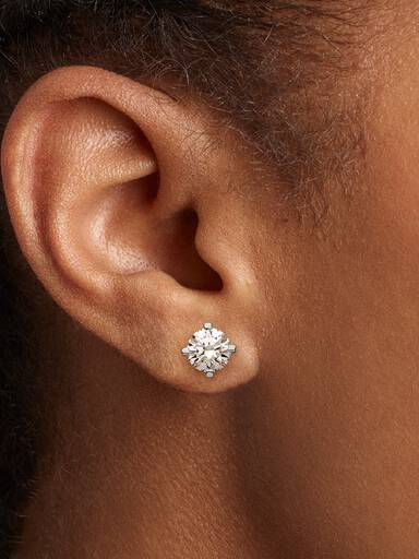 14k White gold stud earrings with 1.00 ct TW G-J VS+ round brilliant excellent cut lab-grown diamond