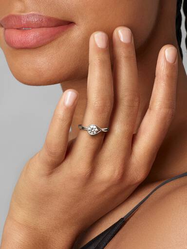 14k white gold ring with 0.75 ct TW G-J VS+ round brilliant excellent cut lab-grown diamond