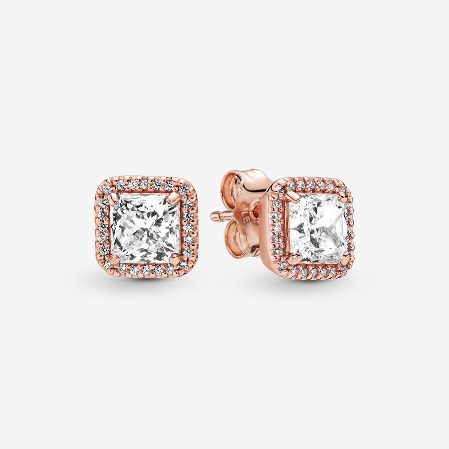 Square Sparkle Halo Stud Earrings image number 0