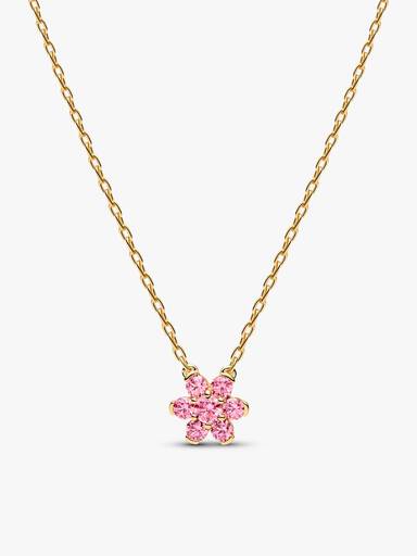 Gold Sparkling Pink Flower Necklace & Earrings Set