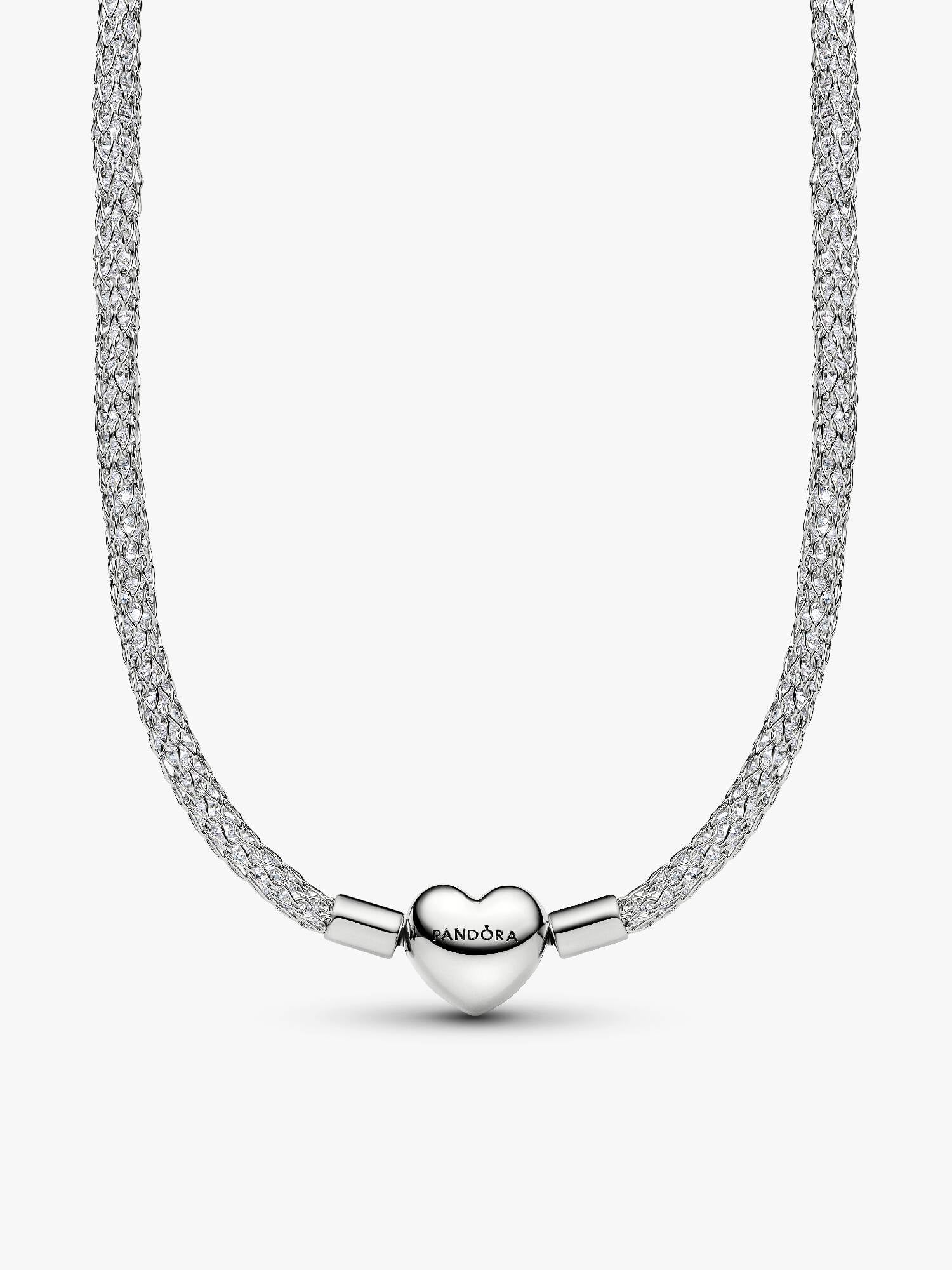 Platinum-Plated Heart Clasp Sparkling Mesh Necklace
