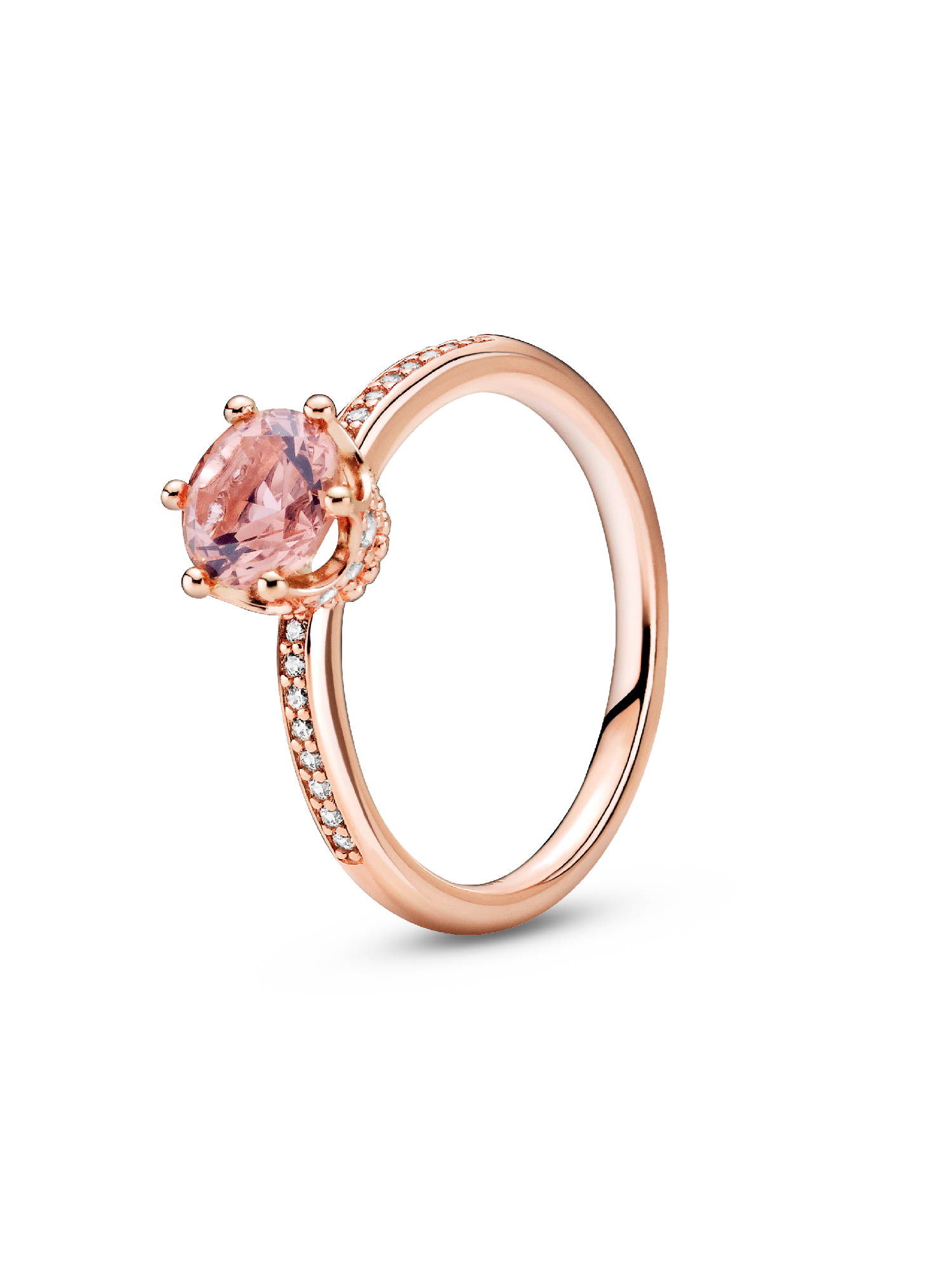Pink Sparkling Crown Solitaire Ring