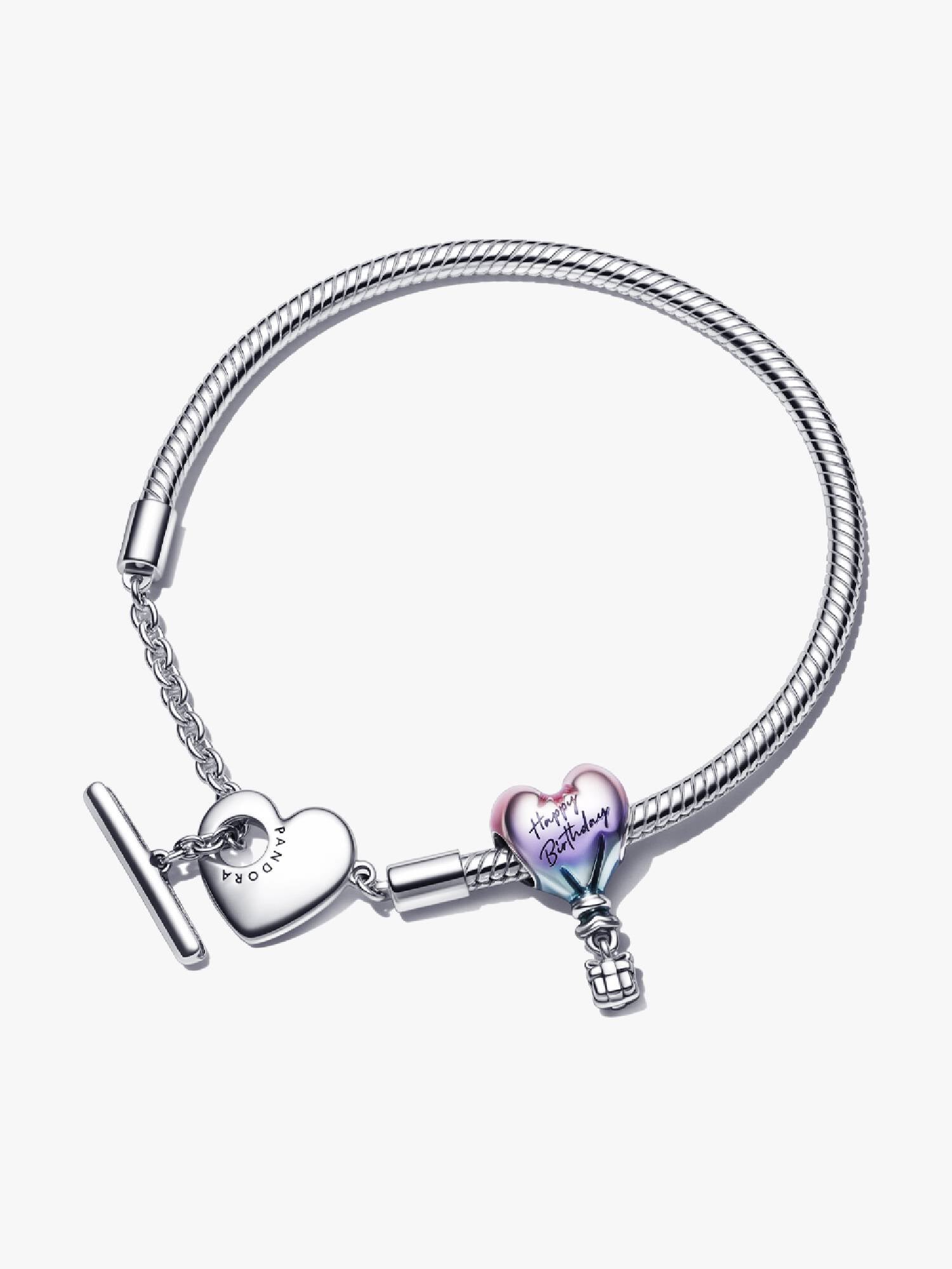 Happy Birthday Balloon T-Bar Heart Bracelet Set