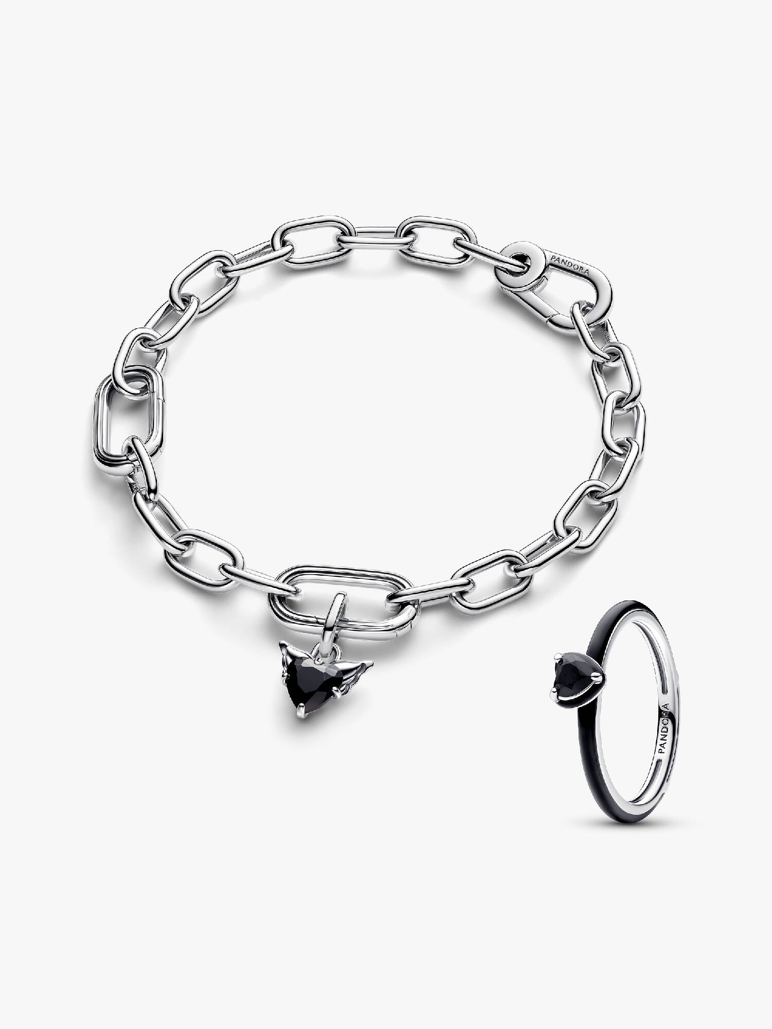 Pandora Me Mini Dangle and Black Chakra Heart Ring Set
