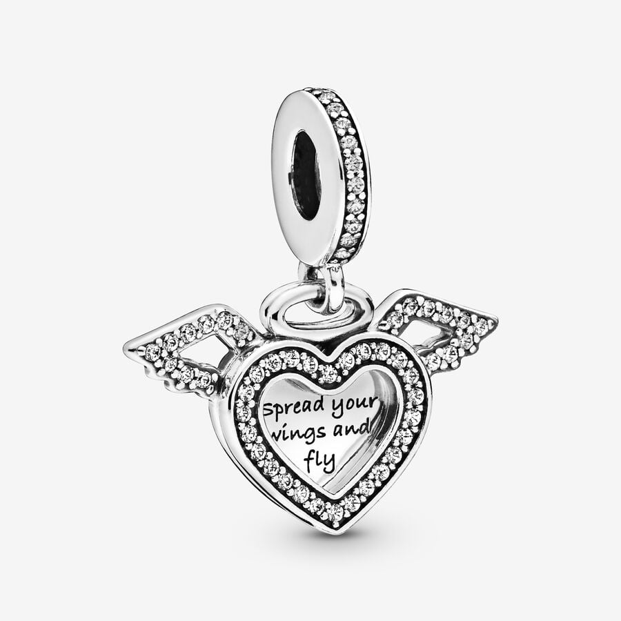 Heart and Angel Wings Dangle Charm image number 0