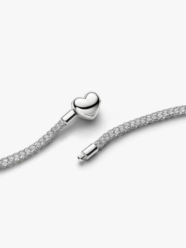 Platinum-Plated Heart Clasp Sparkling Mesh Necklace