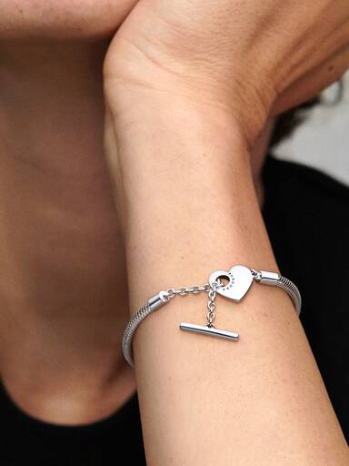 Pandora Moments Heart T-Bar Snake Chain Bracelet