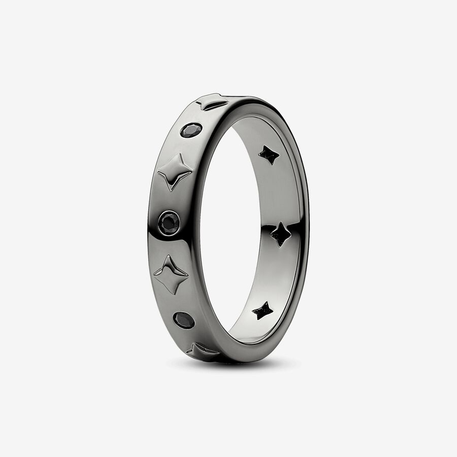 Star ruthenium-plated ring with black crystal image number 0