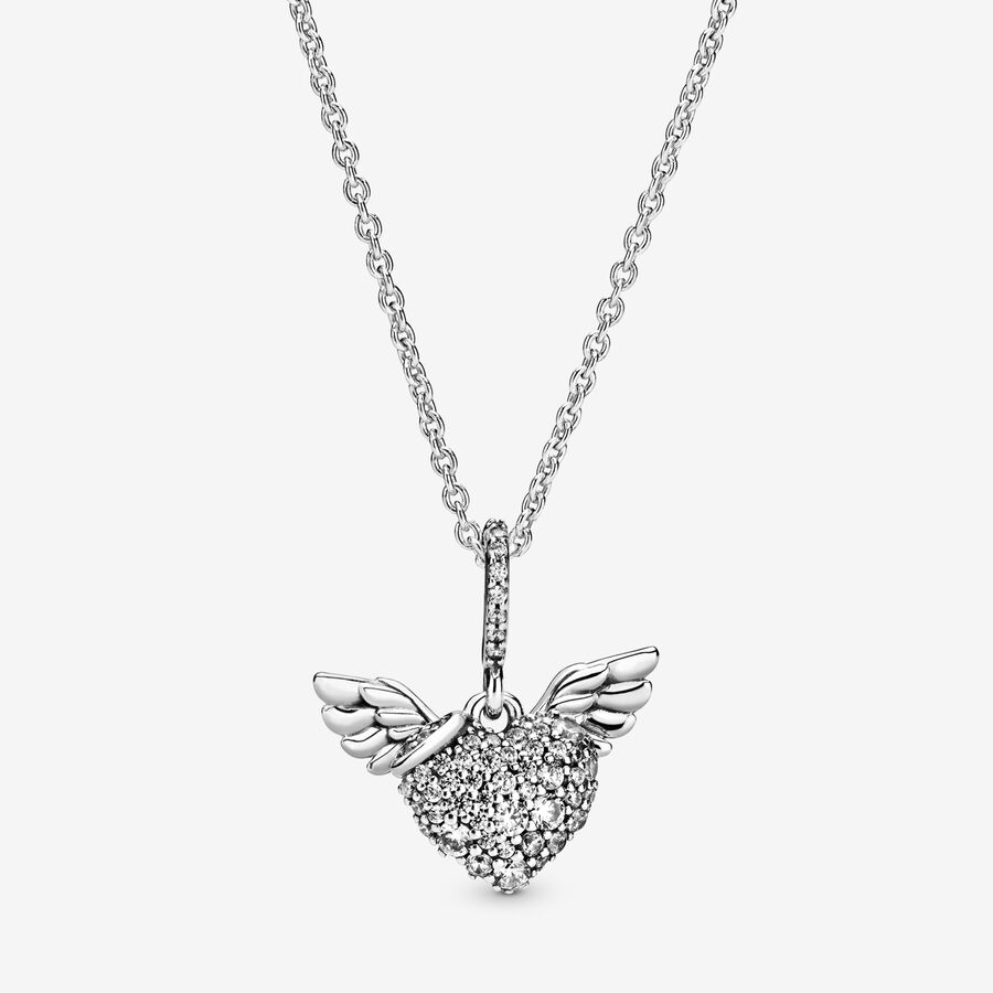 Pavé Heart and Angel Wings Necklace image number 0