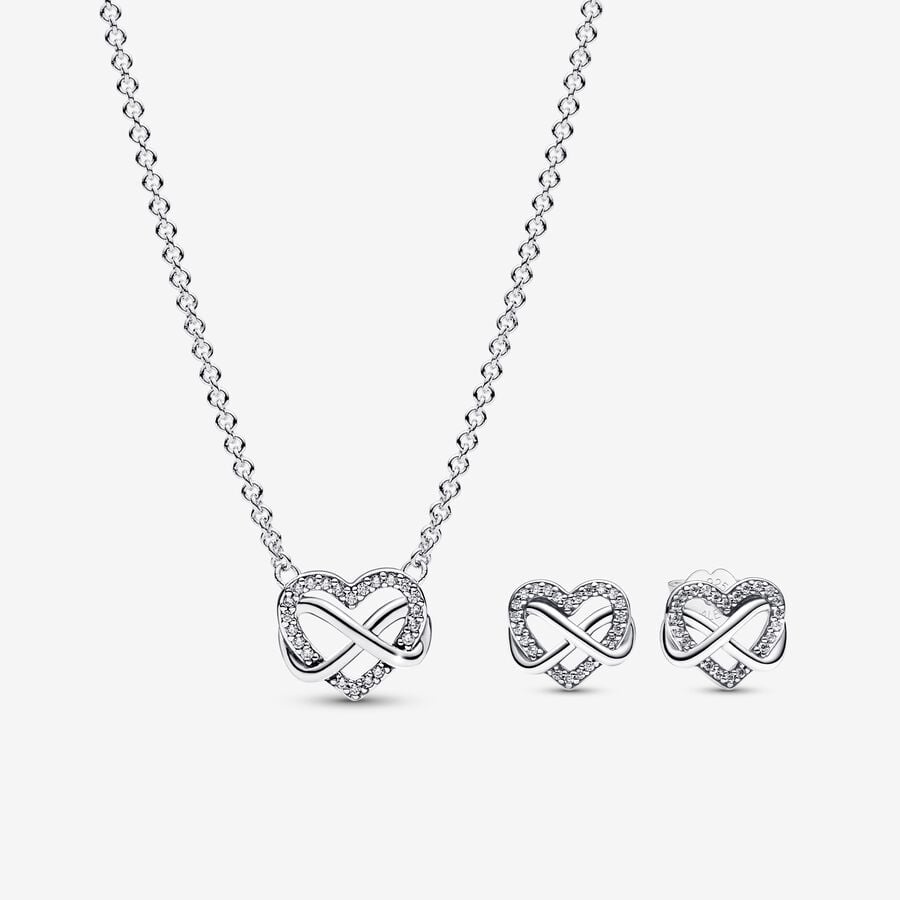 Sparkling Infinity Heart Necklace & Stud Earrings image number 0