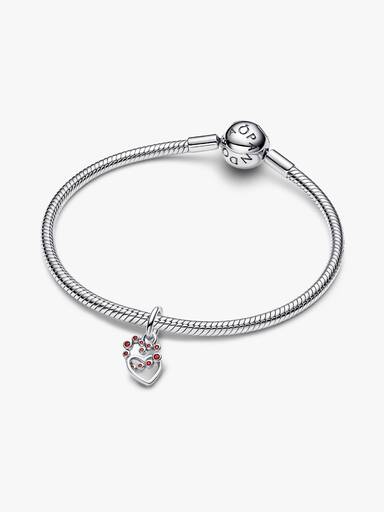 Connected Hearts & Red Stones Dangle Charm
