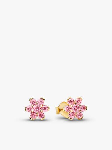 Gold Sparkling Pink Flower Necklace & Earrings Set