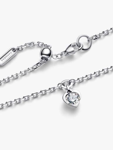 Heart sterling silver bracelet with 0.25 ct TW G-J VS+ round brilliant excellent cut lab-grown diamond
