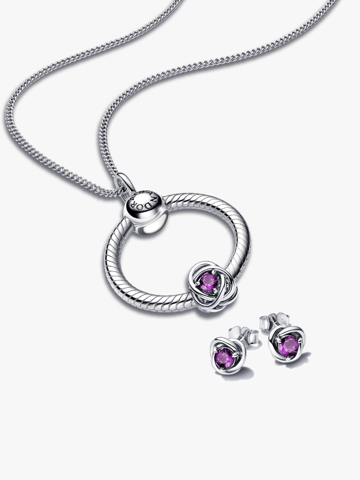 February Birthstone Eternity Circle O Pendant and Earrings Set