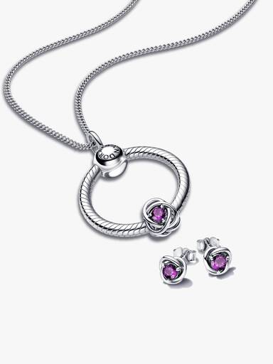 February Birthstone Eternity Circle O Pendant and Earrings Set