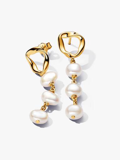 Organically Shaped Circle & Baroque Treated Freshwater Cultured Pearls Drop Earrings