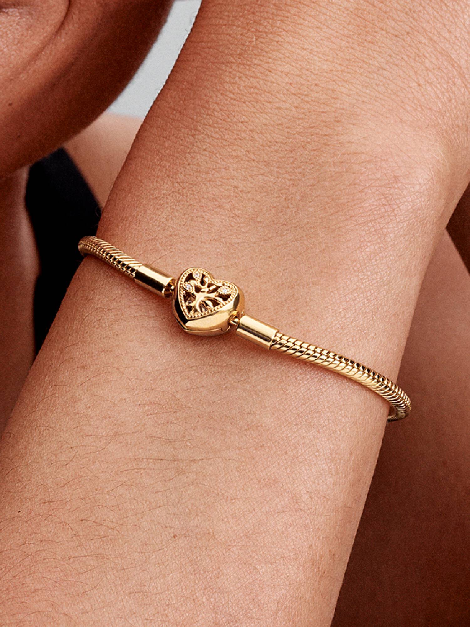 Family Tree Heart Clasp Snake Chain Bracelet