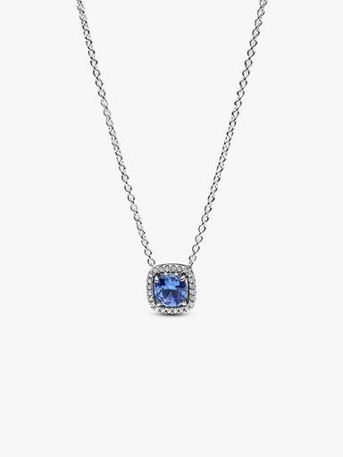 Sparkling Square Blue Halo Pendant Necklace