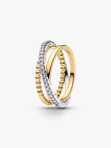Crossover Beads & Pavé Triple Band Ring