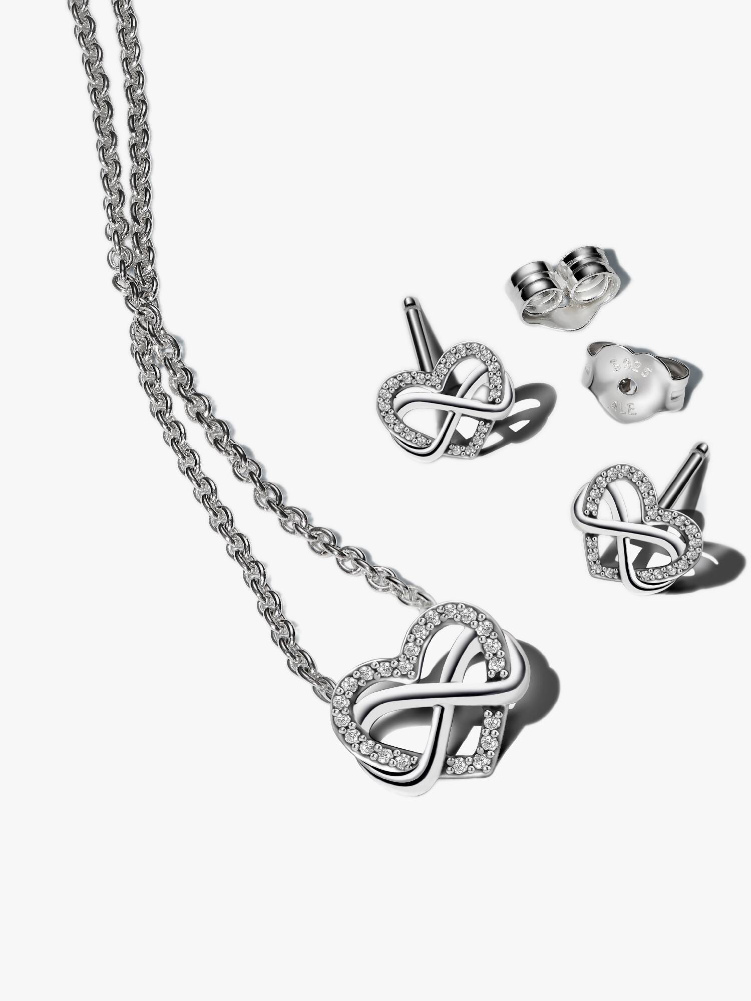 Sparkling Infinity Heart Necklace & Stud Earrings