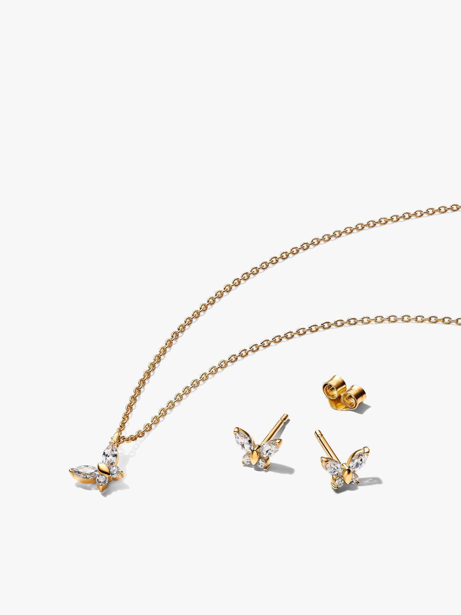Gold-plated Sparkling Clear Butterfly Necklace and Earring Set