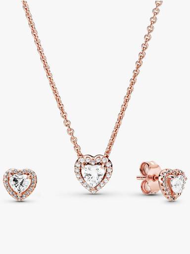 Rose Gold Elevated Heart Necklace & Earrings Set