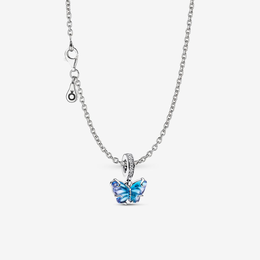 Blue Murano Glass Butterfly Necklace image number 0
