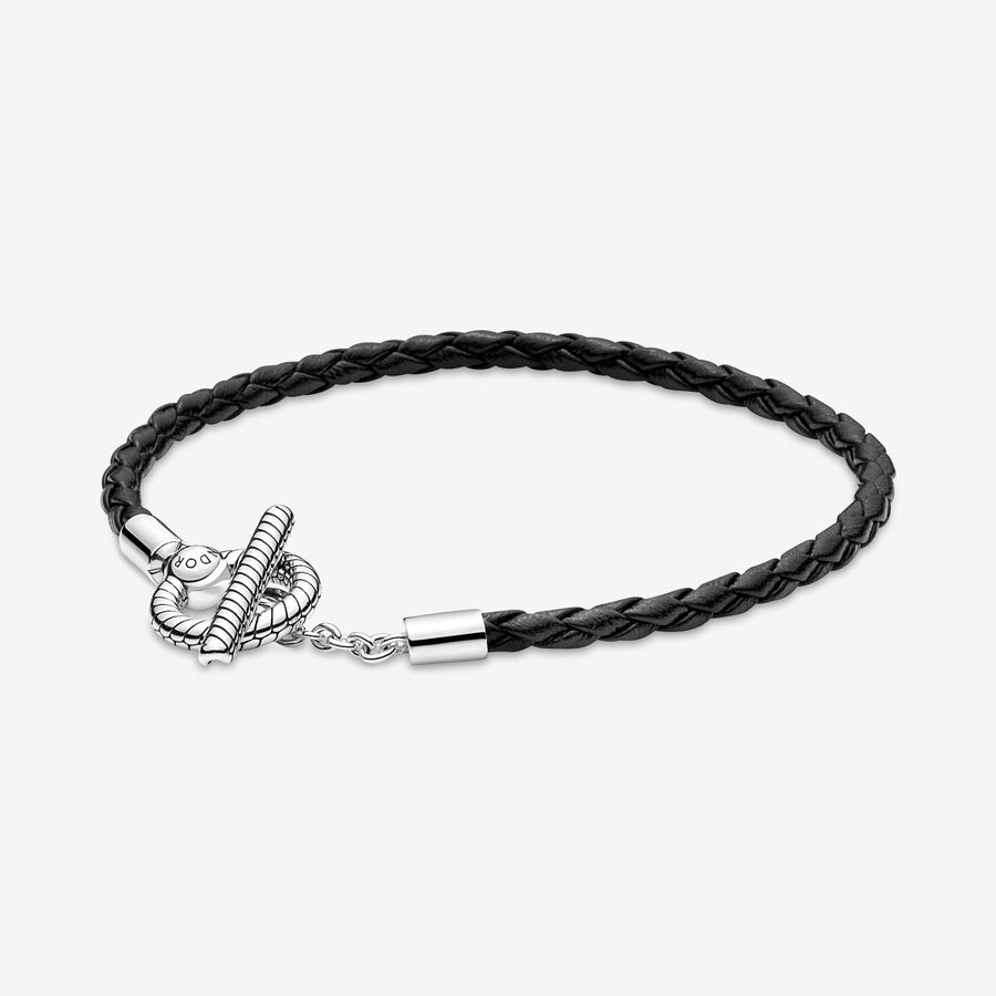 Pandora Moments Braided Leather T-bar Bracelet image number 0