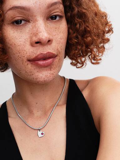 July Engravable Heart True Red Stone Dangle Charm