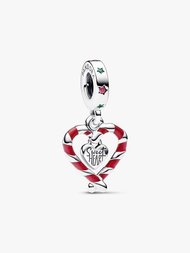 Double Candy Cane Heart Christmas Dangle Charm