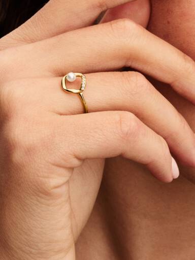 Organically Shaped Pavé Circle & Treated Freshwater Cultured Pearl Ring