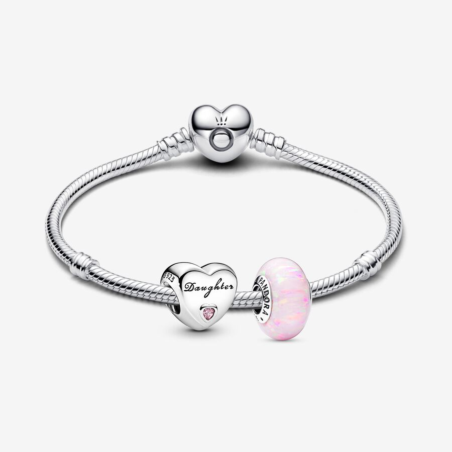 Daughter Heart Charm and Heart Clasp Bracelet Set image number 0