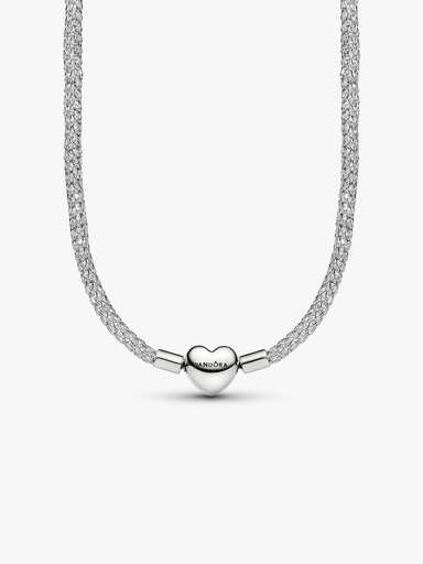 Platinum-Plated Heart Clasp Sparkling Mesh Necklace