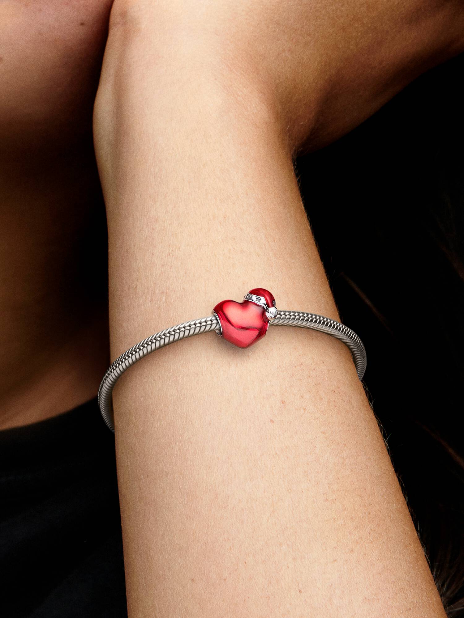 Metallic Red Christmas Heart Charm