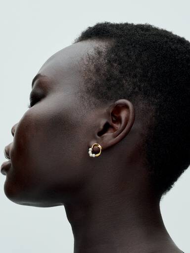Organically Shaped Circle & Treated Freshwater Cultured Pearls Stud Earrings