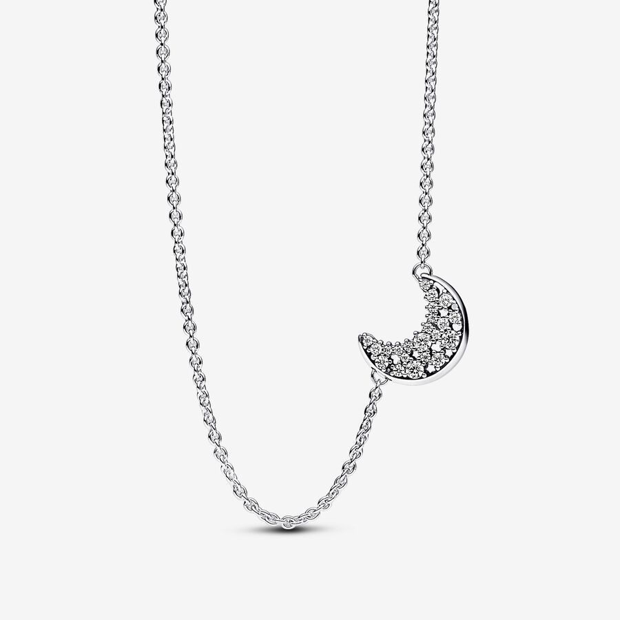 Moon sterling silver necklace with clear cubic zirconia image number 0