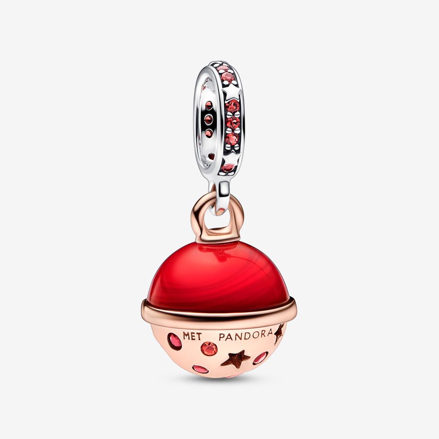 Mars sterling silver and 14k rose gold-plated dangle with salsa red and burnt orange crystal and red Murano glass image number 0