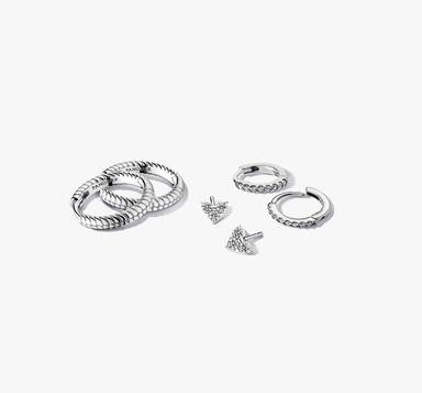 Silver Stud and Hoop Earrings Gift Set