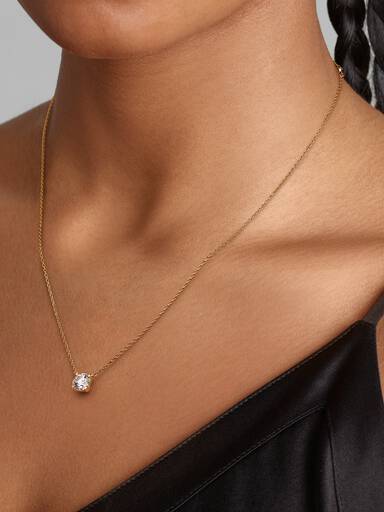 14k Gold pendant necklace with 1.00 ct TW G-J VS+ round brilliant excellent cut lab-grown diamond