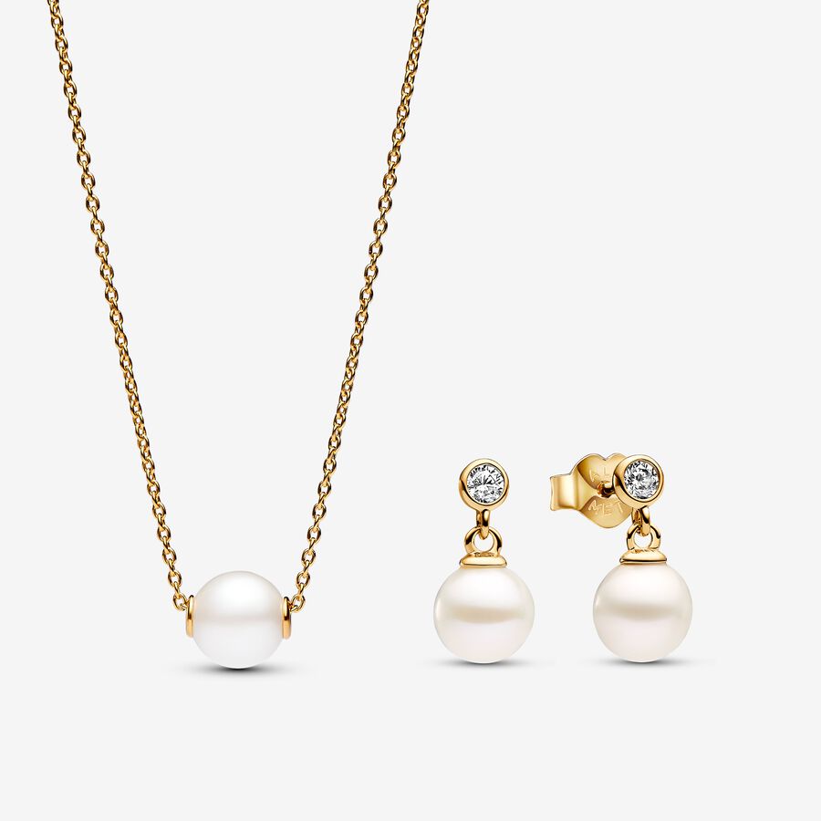 Treated Freshwater Cultured Pearl Gold Plated Gift Set    image number 0