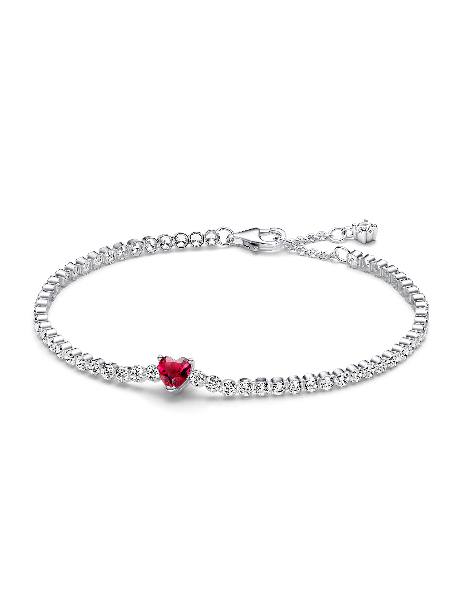 Red Sparkling Heart Tennis Bracelet