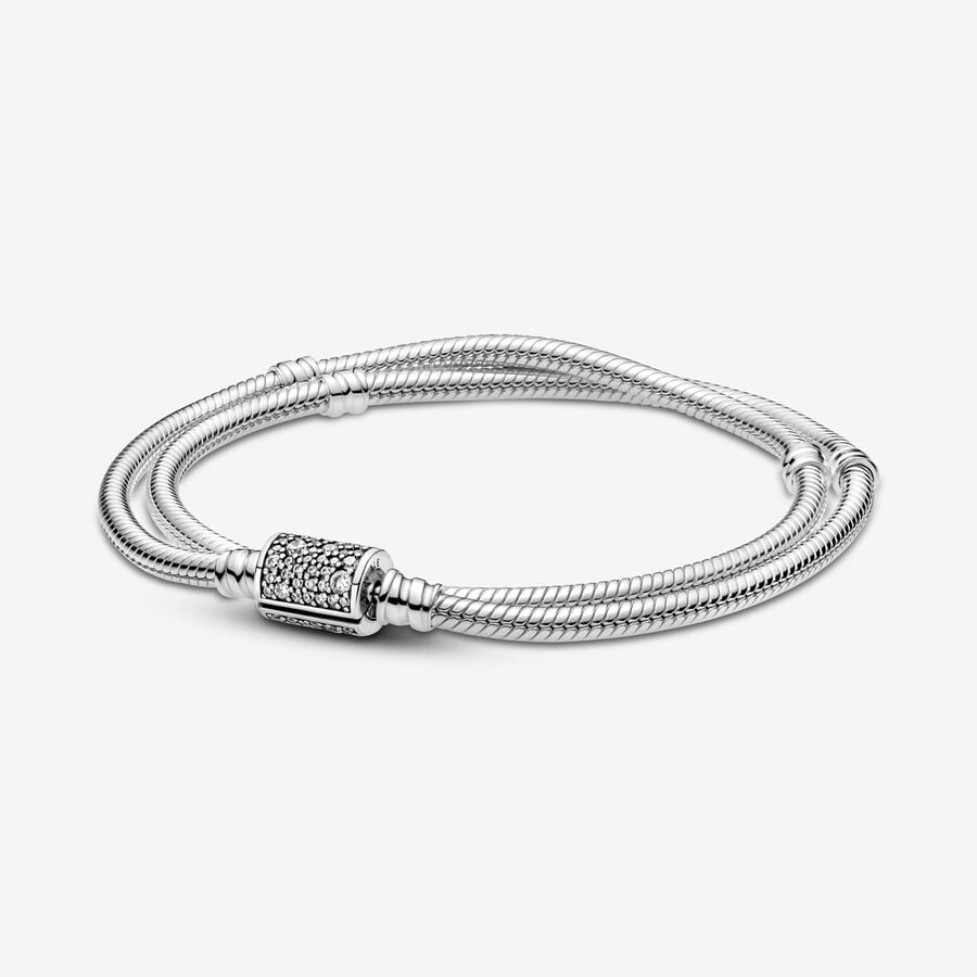 Pandora Moments Double Wrap Barrel Clasp Snake Chain Bracelet image number 0