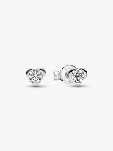 Heart sterling silver stud earrings with 0.30 ct TW G-J VS+ round brilliant excellent cut lab-grown diamond