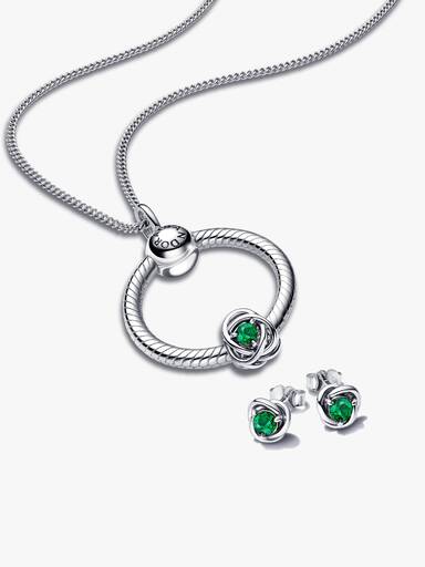 May Birthstone Eternity Circle O Pendant and Earrings Set