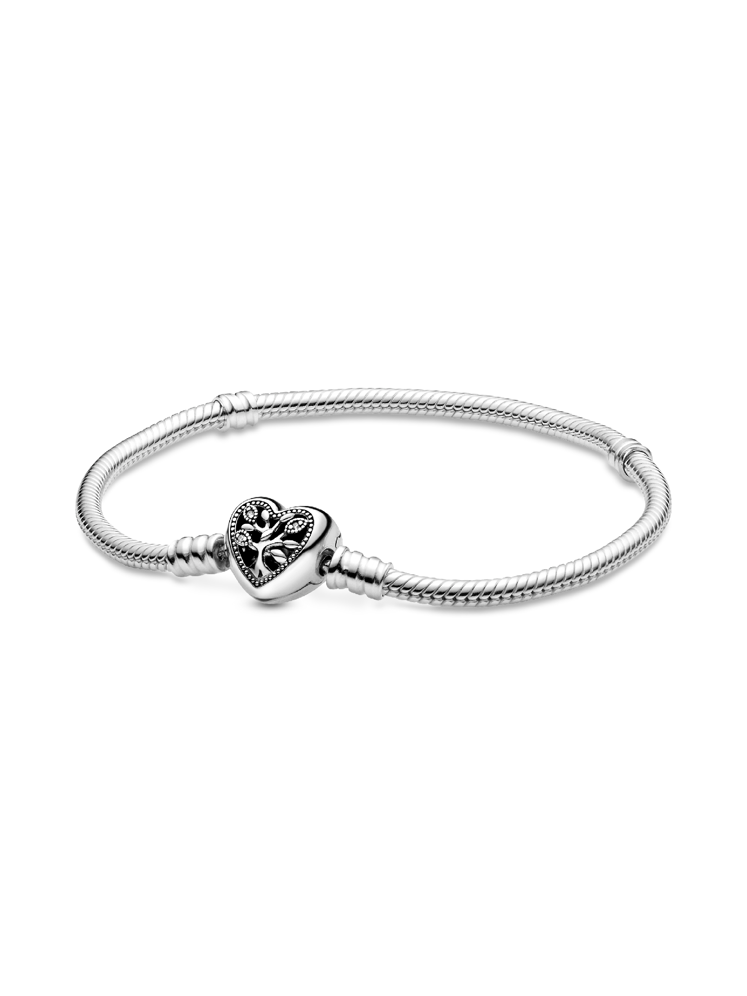Pandora Moments Family Tree Heart Clasp Snake Chain Bracelet